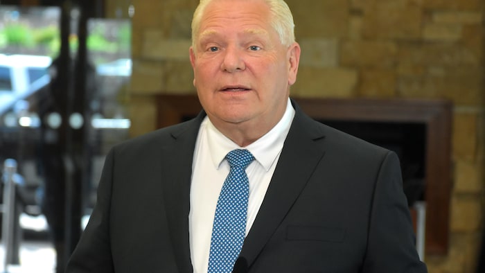 Doug Ford lors d’une conférence de presse en marge du Conseil de la fédération à Charlottetown le 21 juillet 2026.