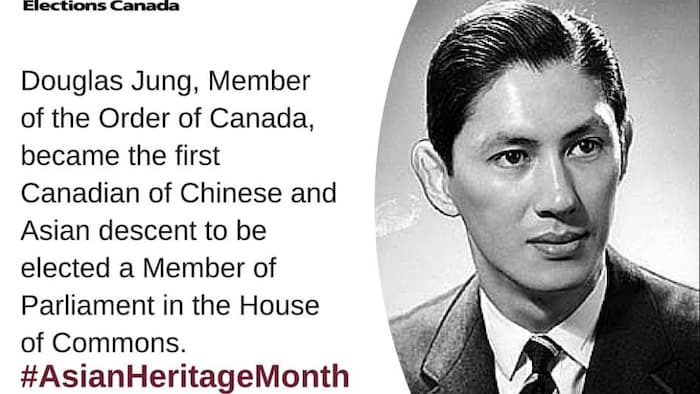加拿大历史上第一位当选的亚裔（华裔）联邦议员郑天华（Douglas Jung）。