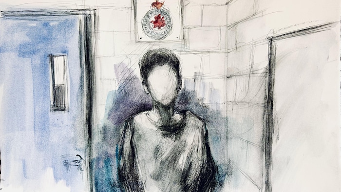 Un sketch de cour qui montre un adolescent sans visage puisque son identité est protégée.