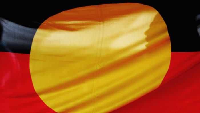 The flag of the Australian aborigines is two bands of red and black with a yellow circle in the middle.