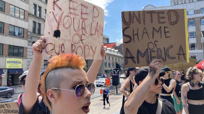 Protesters in Montreal showed their support for American women who are affected by the United States Supreme Court's decision to overturn Roe v. Wade and which allows states to prohibit or limit the right to abortion.