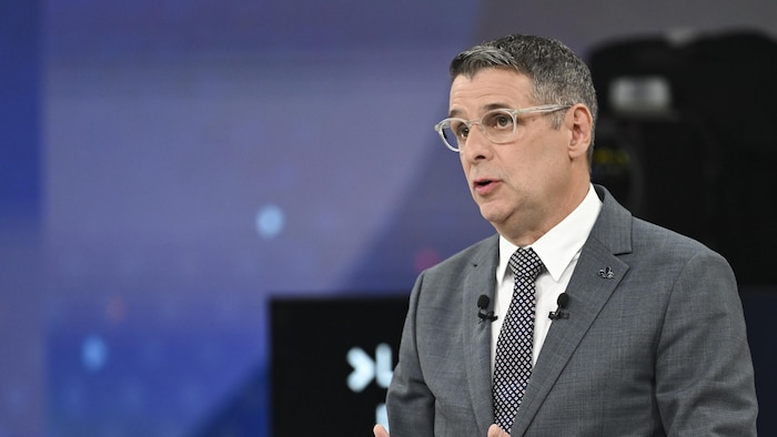 Quebec Conservative Leader Eric Duhaime speaks during a leaders debate in Montreal on Wednesday, Sept. 23, 2026. Quebec votes in a provincial election on Oct. 5, 2026.THE CANADIAN PRESS/Graham Hughes