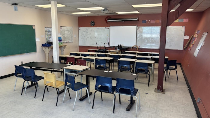 Une salle de classe vide.