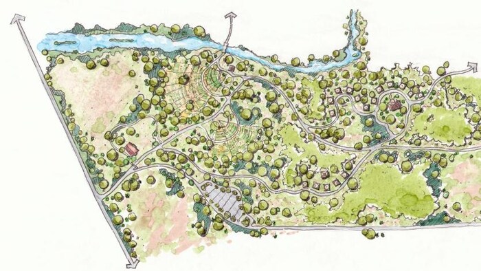 Un plan du village dessiné.