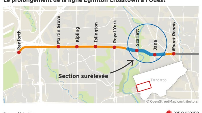 Une carte montrant le prolongement et la section surélevée.
