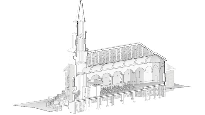 Un dessin d'architecture de l'église.