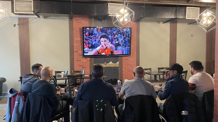 Des partisans de l'Égypte regardent le match à la télé.
