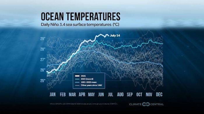 Graphique des températures de surface de la mer.