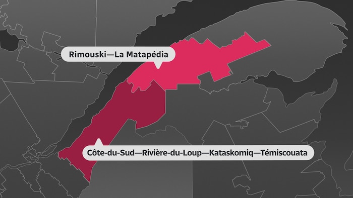 Une carte qui montre les frontières des circonscriptions au Bas-Saint-Laurent.