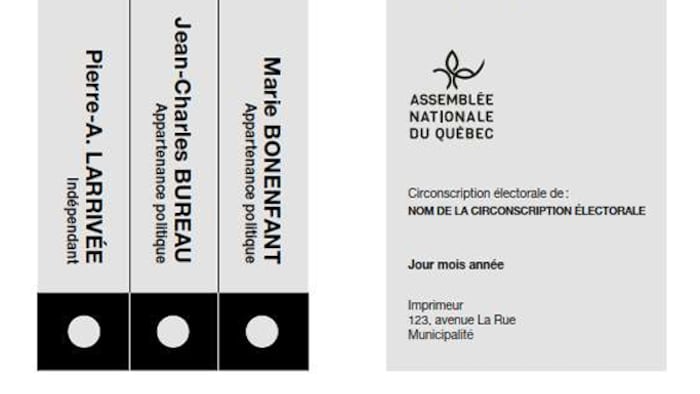 Exemple de bulletin de vote d'Élections Québec, écrit uniquement en français.