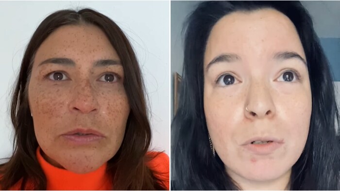 Deux femmes, les yeux pleins d'eau, parlent et se filment.