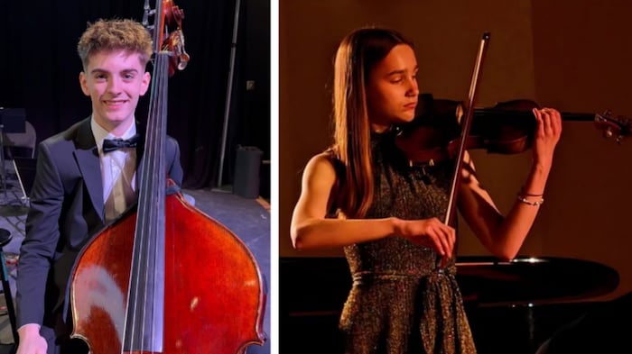 Un montage photo de deux jeunes musiciens.