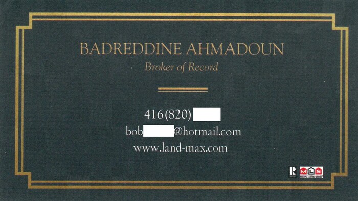 La carte indique que Badreddine Ahmadoun est le courtier responsable de l'agence immobilière Land/Max.