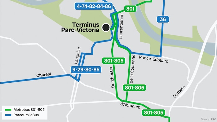 Carte avec des trajets d'autobus.