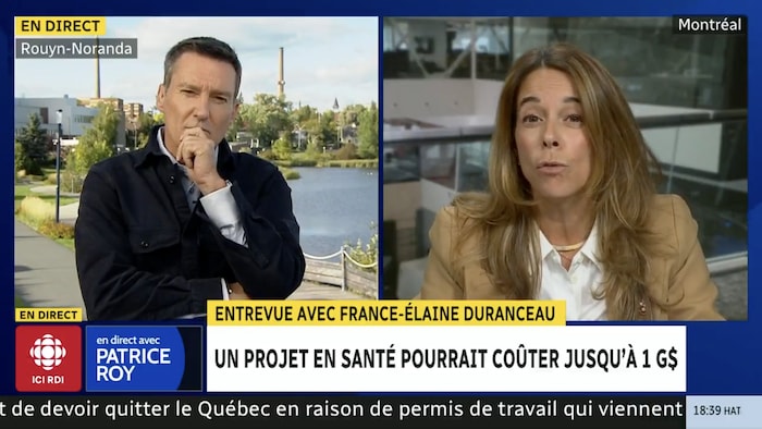 Entrevue de la ministre France-Élaine Duranceau, avec Patrice Roy, le 14 septembre.