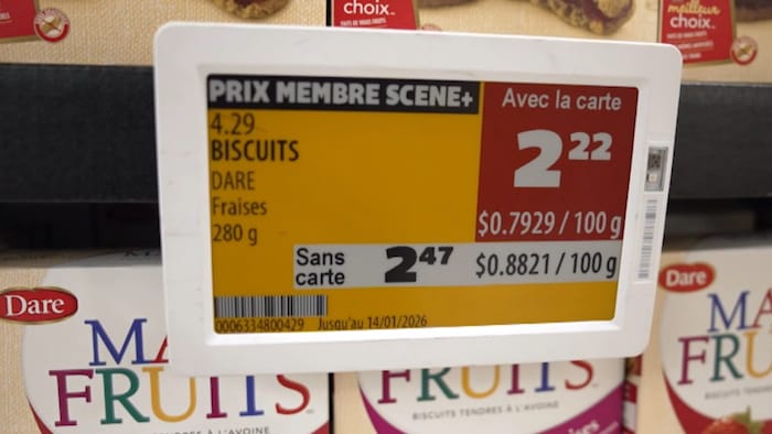 Une étiquette électronique en épicerie.