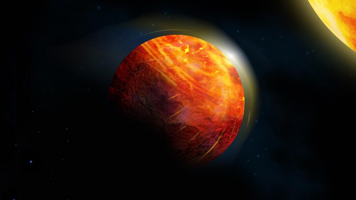 Représentation artistique de la planète de lave K2-141b.