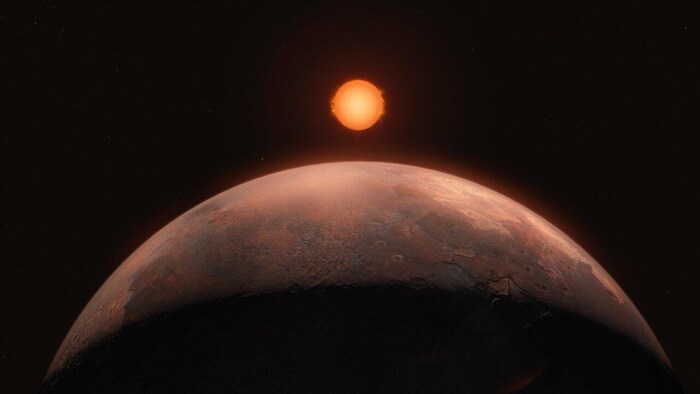 Barnard b, une petit rond lumineux, détaché d'un immense rond, une planète.