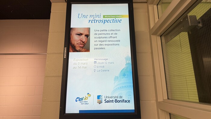 Affiche de l'exposition « Une mini rétrospective » de l'artiste franco-manitobain Michel Saint Hilaire.