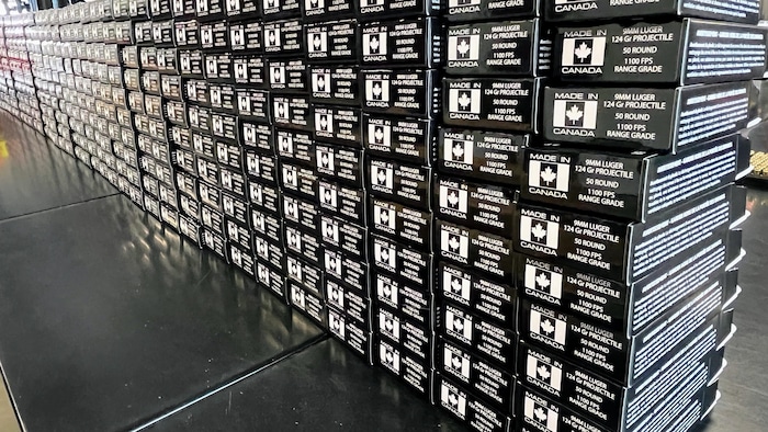 Ammunition packages stored on tables