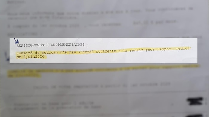 La phrase « commité de medicin n'a pas accordé contrente à la santer pour rapport medical de 2juin2026 ».