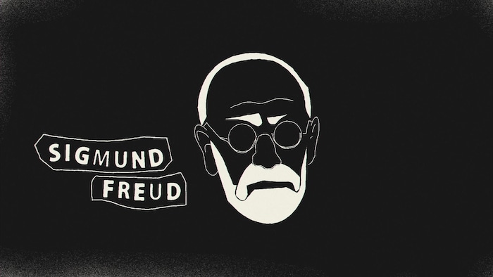 Dessin en noir et blanc de Sigmund Freud. 