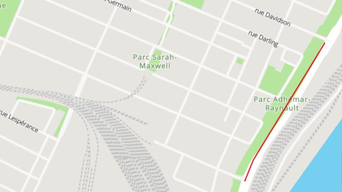 Carte situant la rupture d'une canalisation sur la rue Notre-Dame à Montréal.