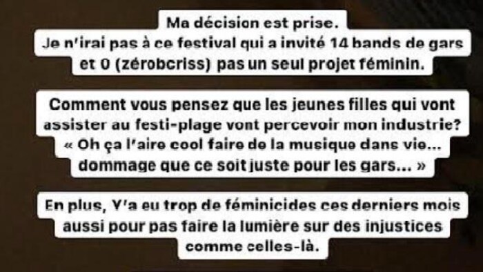 Le texte d'Émile Bilodeau sur sa décision de ne pas participer au Festi-Plage.