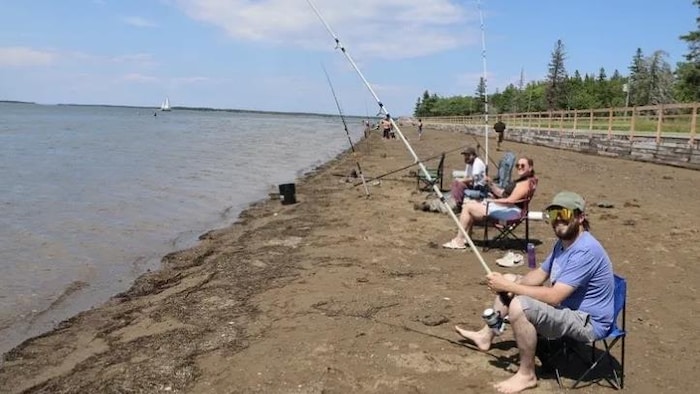 Des pêcheurs sur la plage à Shippagan.