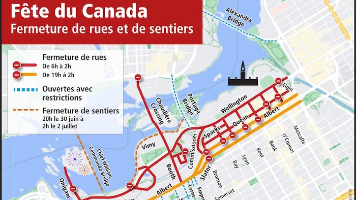 A closed streets and bridges for Canada's Day in Ottawa. traffic disrupted canada's day ottawa traffic disrupted canada's day ottawa new
