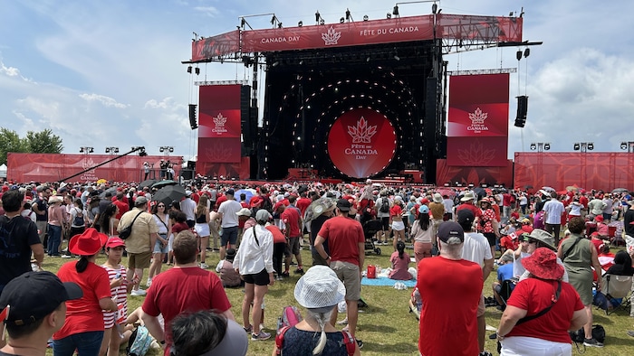 The scene at the dawn of the Canada Day show. canada day marked "canadian pride"