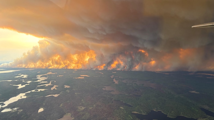 Un feu de forêt vu du ciel.