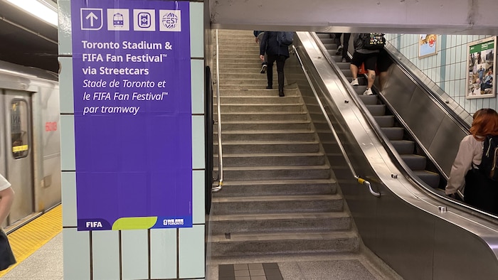 Une affiche qui montre la direction du à stade de Toronto et du tramway.