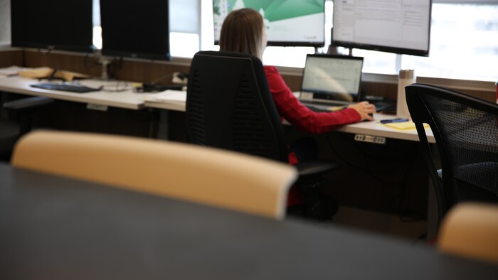 Une fonctionnaire travaille à son ordinateur.