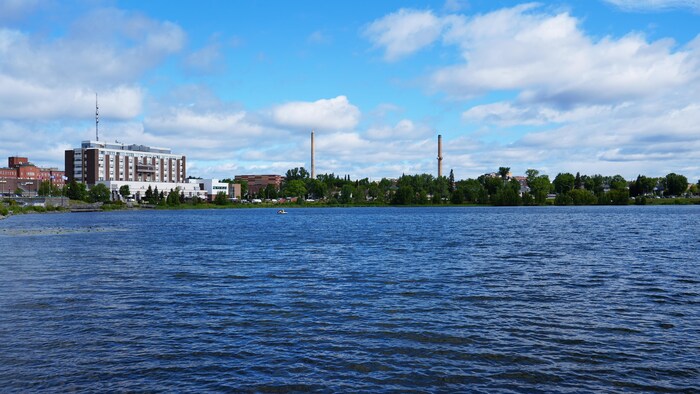 Vue de loin des deux cheminées de la Fonderie Horne.