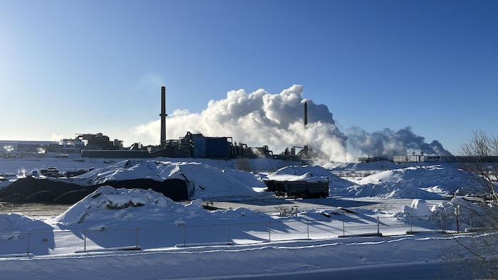 Les cheminées de la Fonderie Horne lors d'une journée glaciale de janvier.