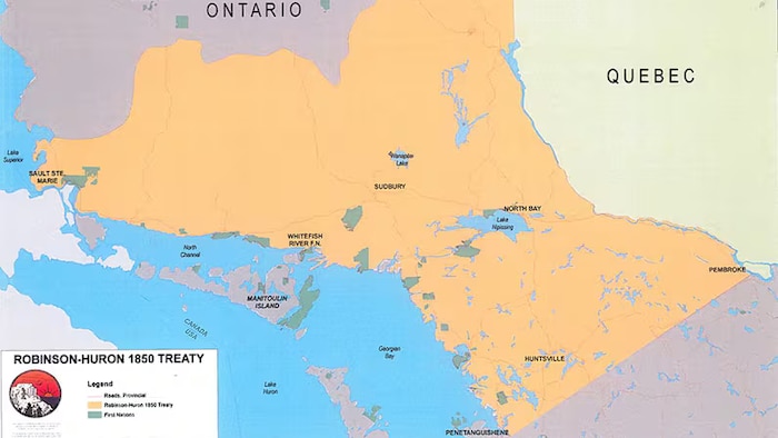 Une carte montrant la zone couverte par le Traité de Robinson-Huron de 1850.