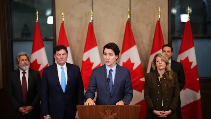 Prime Minister Justin Trudeau speaks during a news conference on Parliament Hill in Ottawa on Monday. Trudeau is calling on the committee of parliamentarians that reviews matters of national security and the national intelligence watchdog to independently investigate concerns about foreign interference in Canada. (Sean Kilpatrick/The Canadian Press)