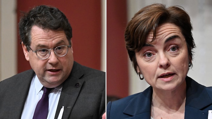 Bernard Drainville et Christiane Fréchette dans un montage photo.