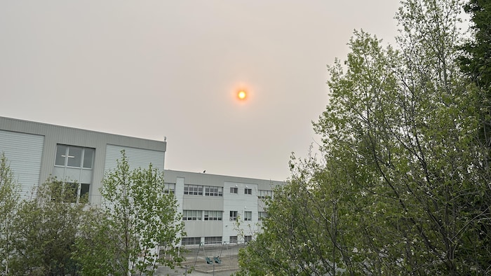 Un soleil orangé à cause de la fumée.