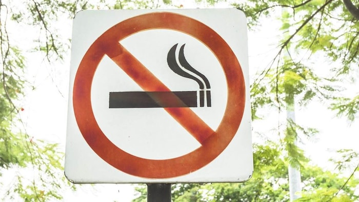 Un panneau d'interdiction de fumer dans un parc