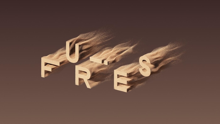 Un desgin des lettres F, U, R, I, E et S en sable.