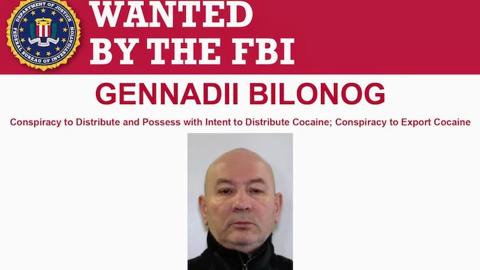 Une fiche « Wanted by the FBI » pour Gennedii Bilonog incluant un portrait de l’homme.