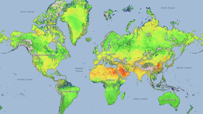 Carte du monde avec des couleurs montrant les variations dans les émissions de méthane.