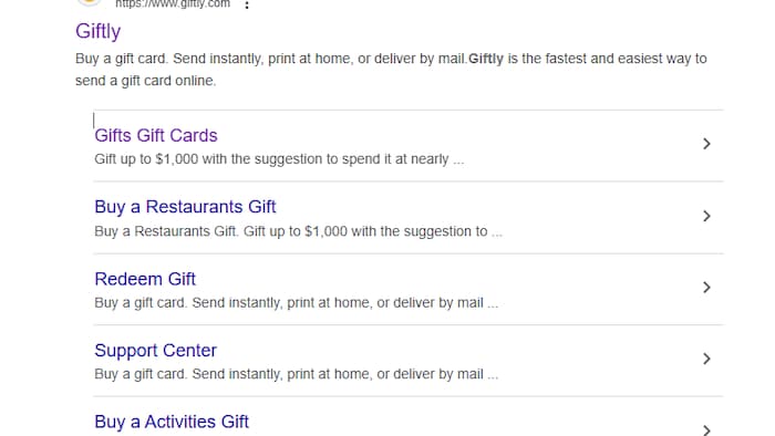 Le site Giftly fait la promotion de son service en utilisant les mots « cartes cadeaux » le 24 décembre 2025.