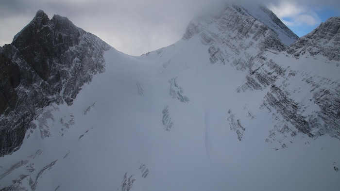 Snow and ice on the side glaciers western canada found twice of a mountain.