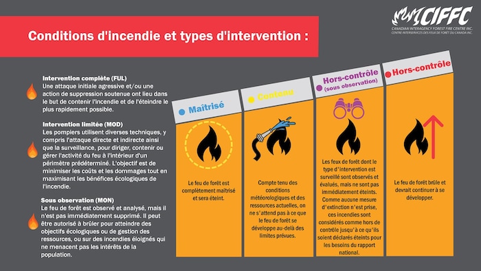 Différentes conditions d'incendie et types de feux