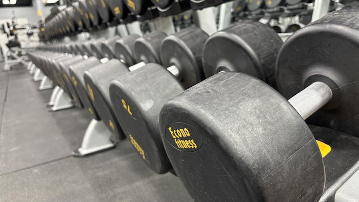 Des haltères au gym.
