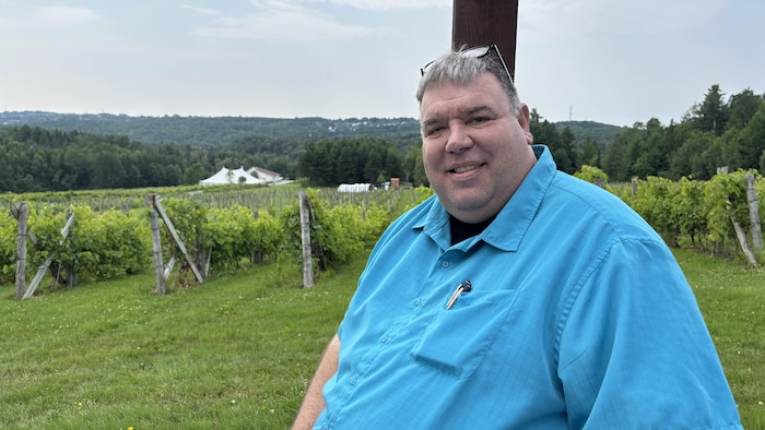 Une homme dans un vignoble. 