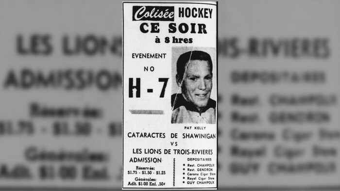 Une coupure de journal annonçant un match des Lions avec la photo de Pat Kelly.
